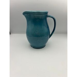 Vintage Blue Ceramic Pitcher Vase Mid Century Modern USA Nippon